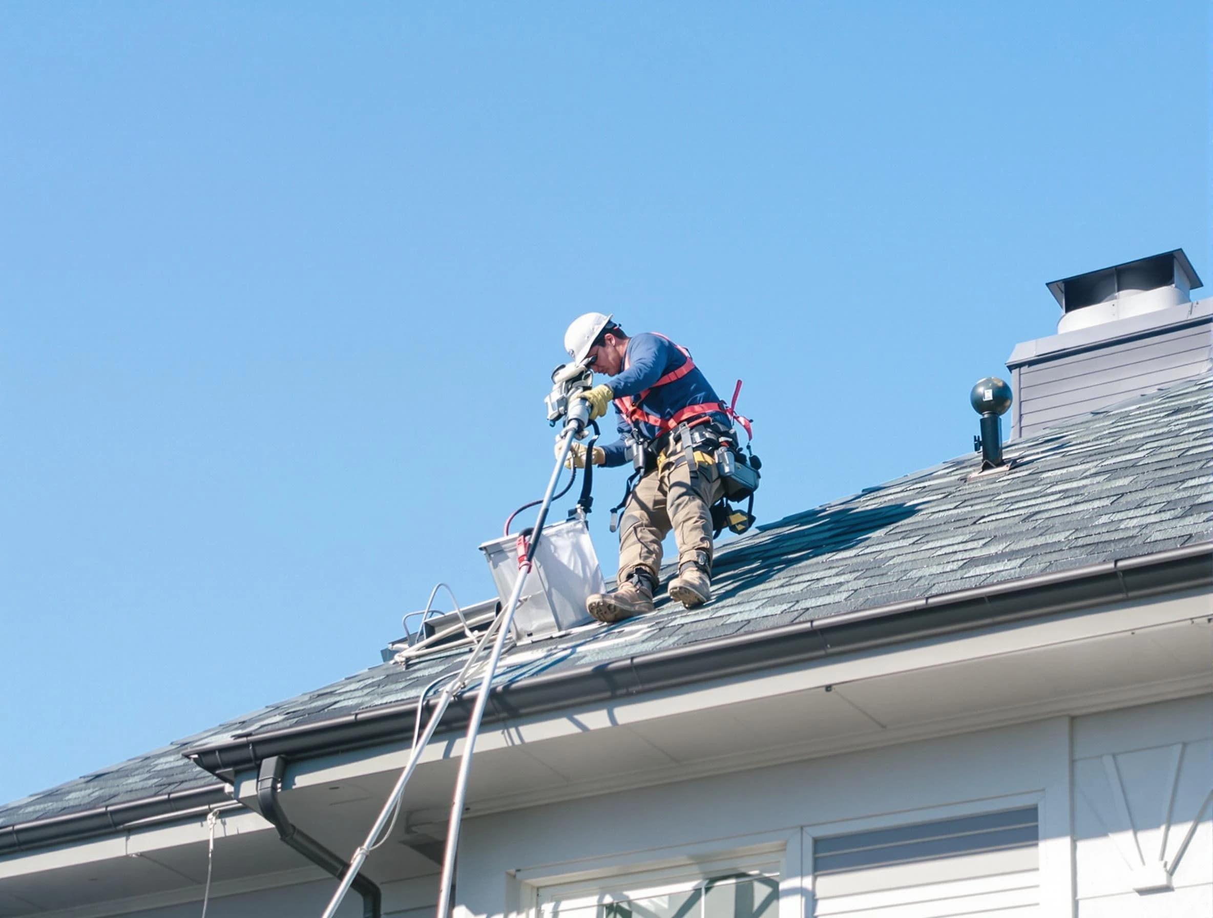 Belvedere Park Dryer Vent Cleaning certified technician cleaning a roof-mounted dryer vent system in Belvedere Park