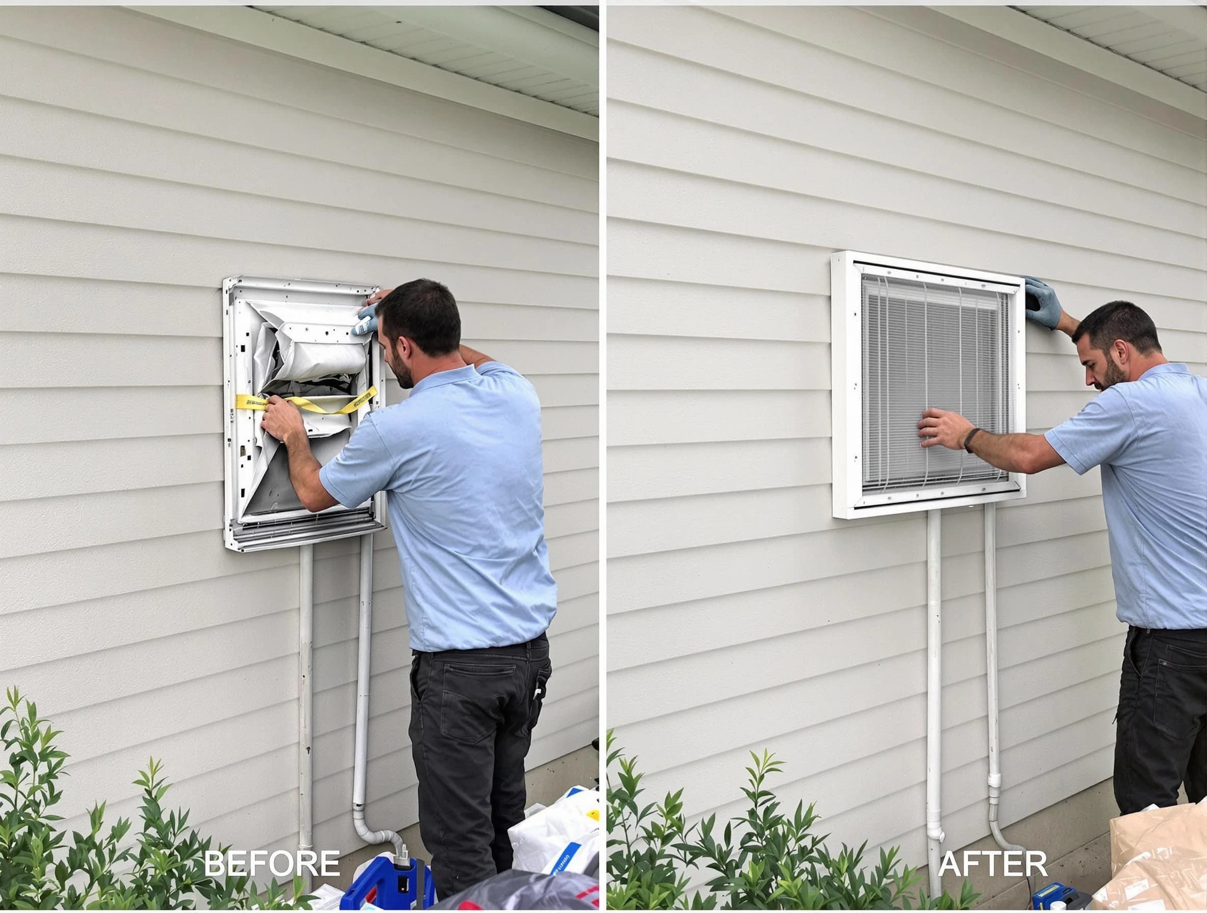 Belvedere Park Dryer Vent Cleaning technician installing high-quality dryer vent cover at a residential property in Belvedere Park