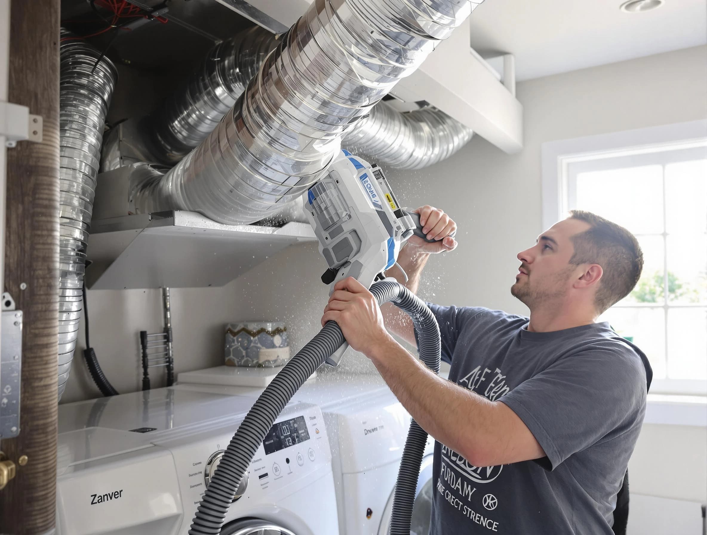 Belvedere Park Dryer Vent Cleaning specialist cleaning deep within a dryer vent duct system in Belvedere Park